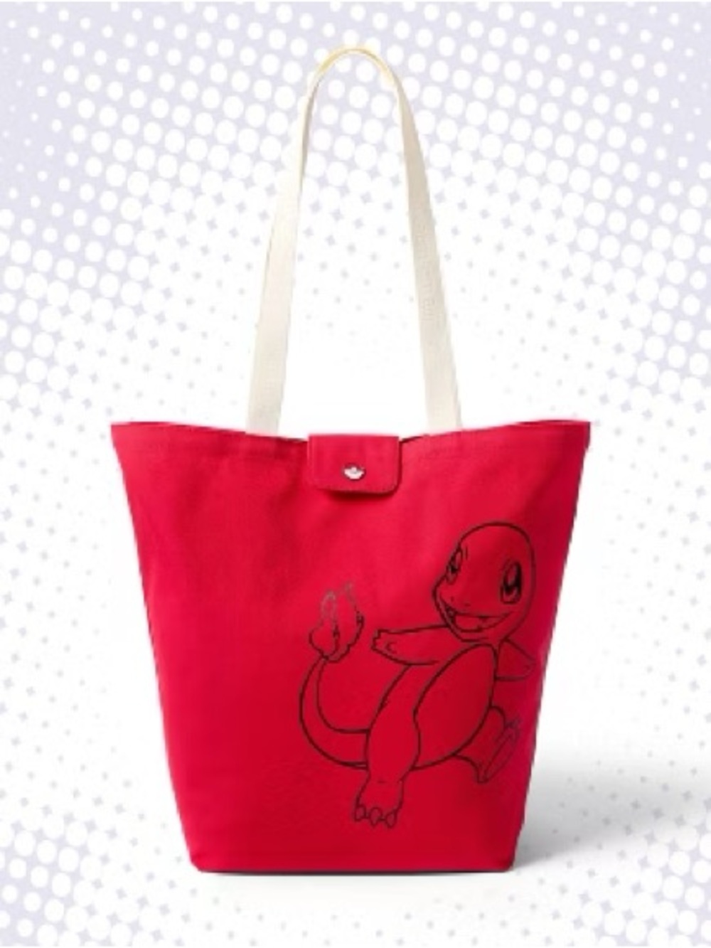 Red Charmander Canvas Tote Bag with Cream Straps